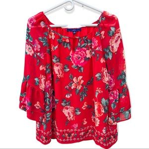 APT. 9 Floral‎ Red Blouse Ranglan Sleeves TV Sz S